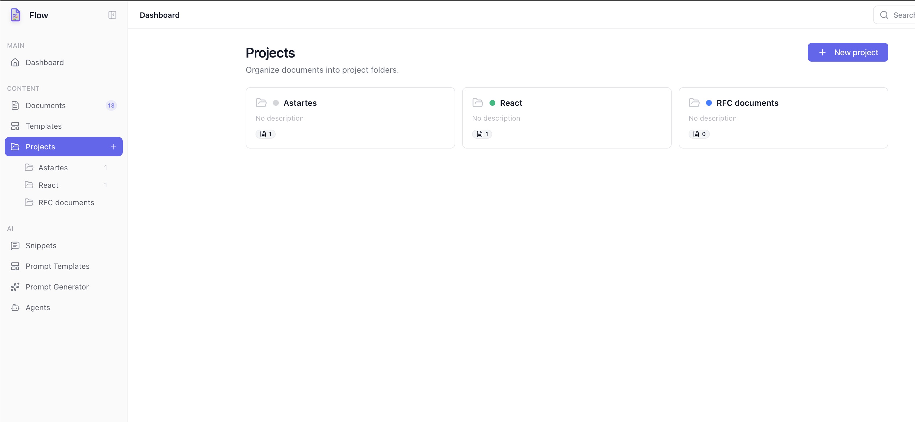 Flow project organization view