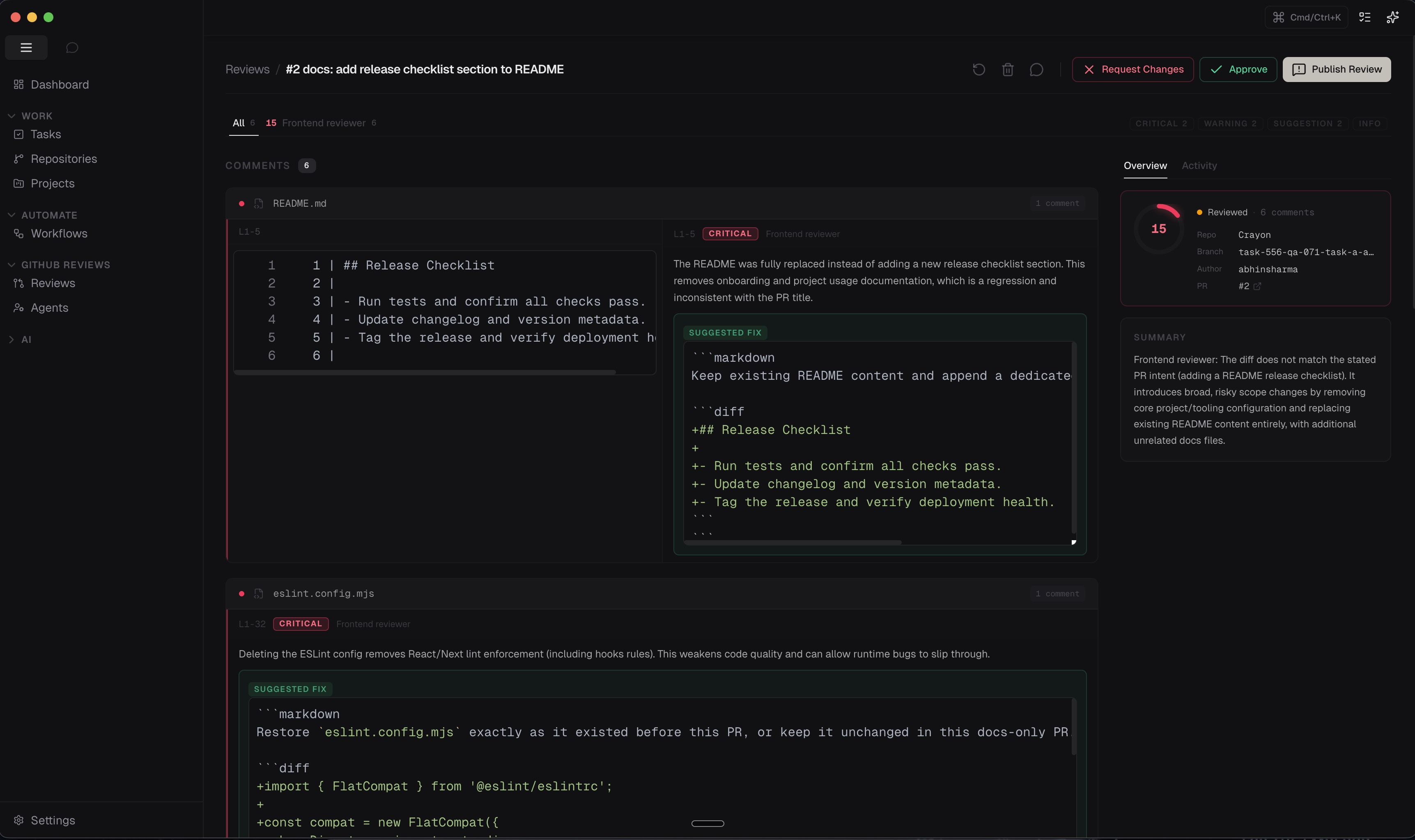 Zero pull request review pipeline
